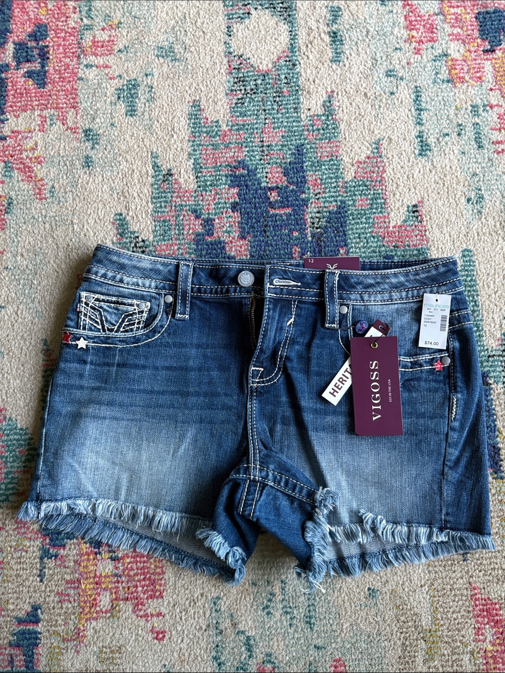 Vigoss Women's Dark Blue Distressed Frayed Hem Denim Shorts - Picture 2 of 7